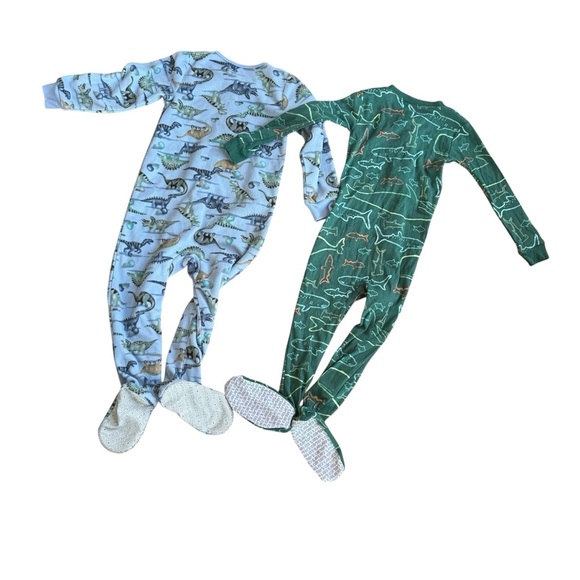 4T Toddler Boys Footed Pajama Set 2PC Cotton Fleece Full Zip Sharks Dinosaurs - Picture 3 of 5